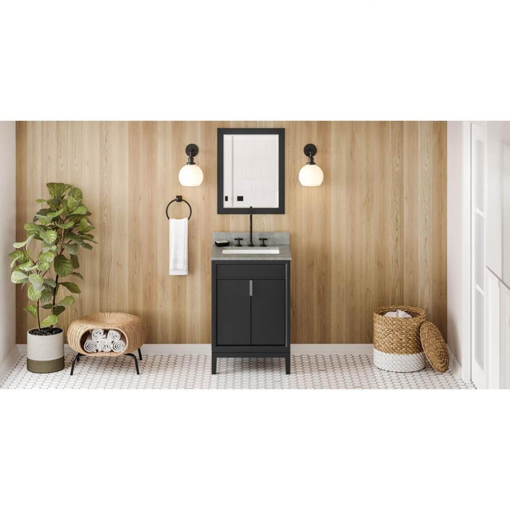 24'' Black Theodora Vanity, Steel Grey Cultured Marble Vanity Top, Undermount Rectangle