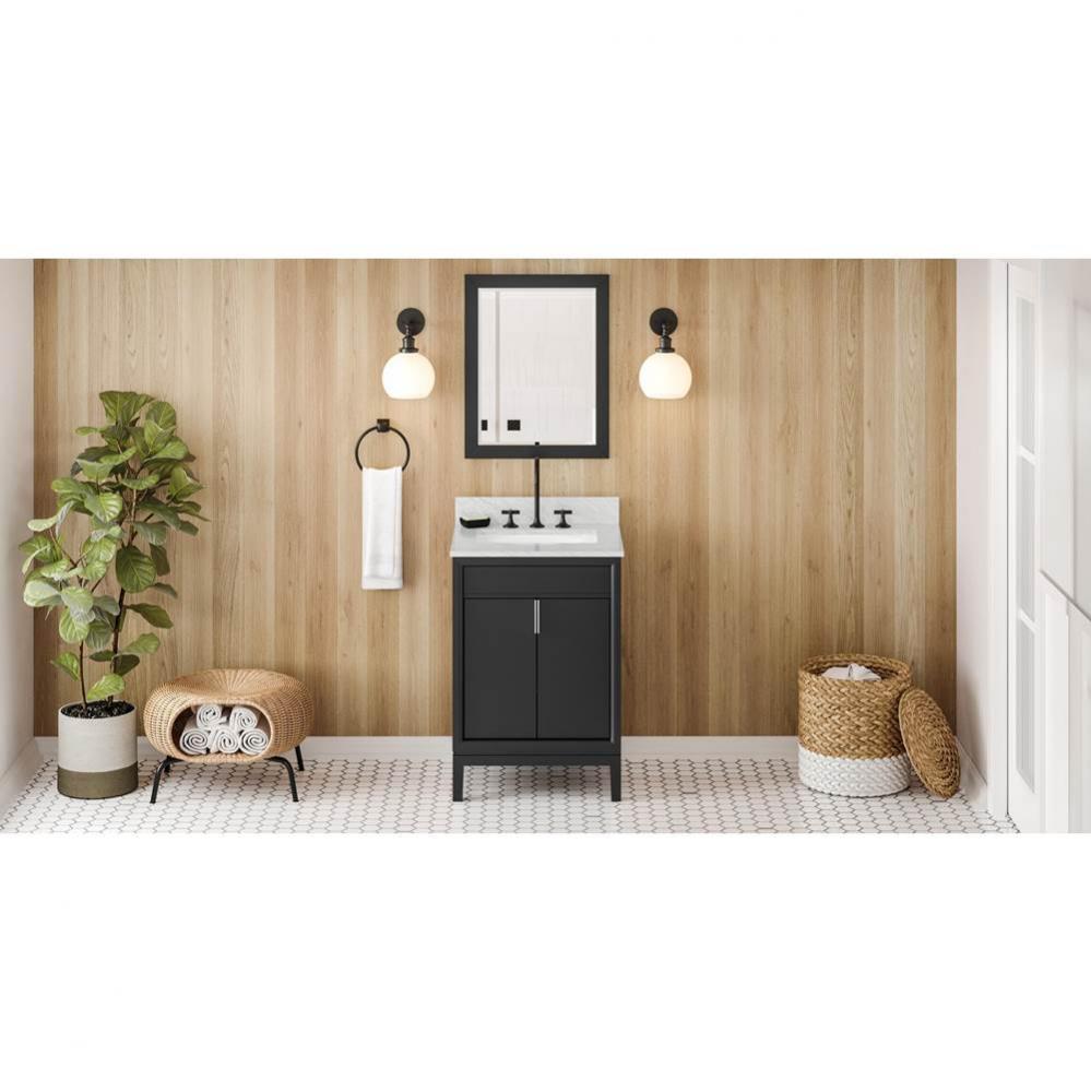 24'' Black Theodora Vanity, White Carrara Marble Vanity Top, Undermount Rectangle Bowl