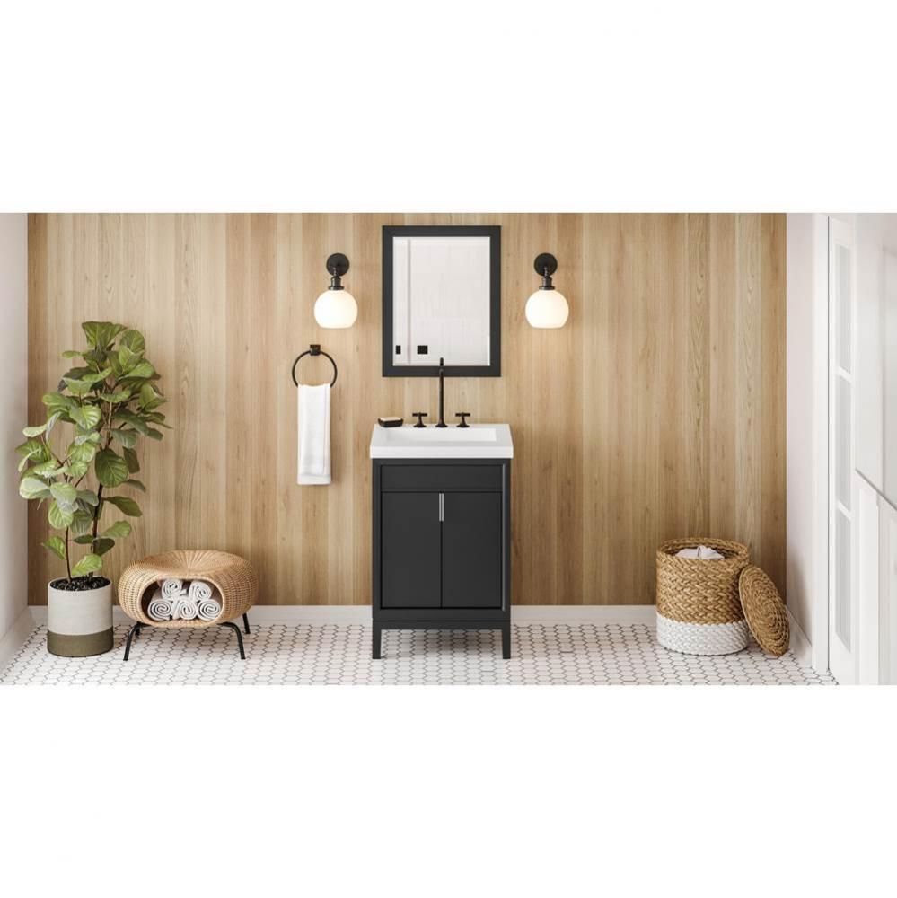 24'' Black Theodora Vanity, Lavante Cultured Marble Vessel Vanity Top, Integrated Rectan
