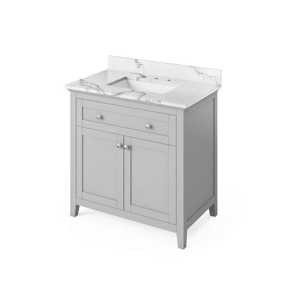 36'' Grey Chatham Vanity, Calacatta Vienna Quartz Vanity Top, undermount rectangle bowl