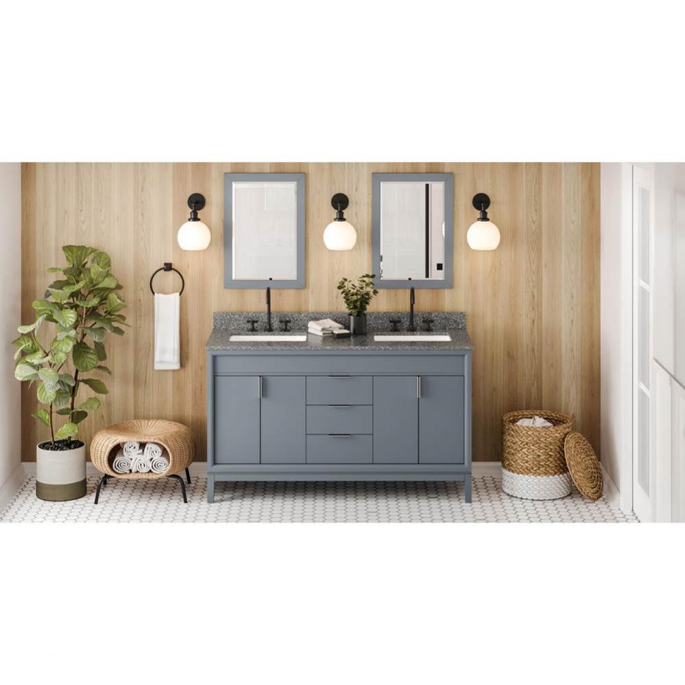 60'' Blue Steel Theodora Vanity, Double Bowl, Boulder Cultured Marble Vanity Top, Two Un