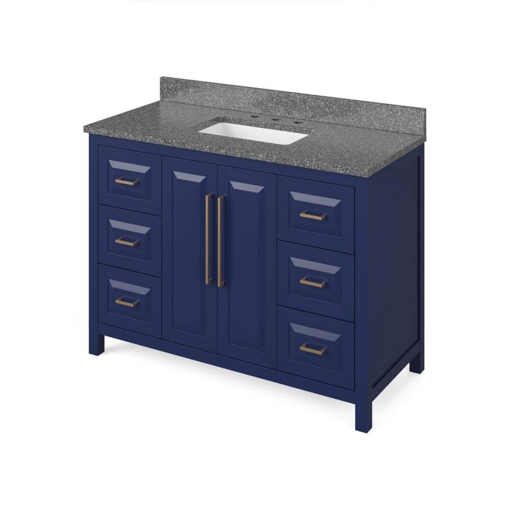 48'' Hale Blue Cade Vanity, Boulder Cultured Marble Vanity Top, undermount rectangle bow