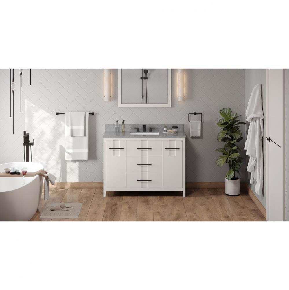 48'' White Katara Vanity, Steel Grey Cultured Marble Vanity Top, Undermount Rectangle Bo