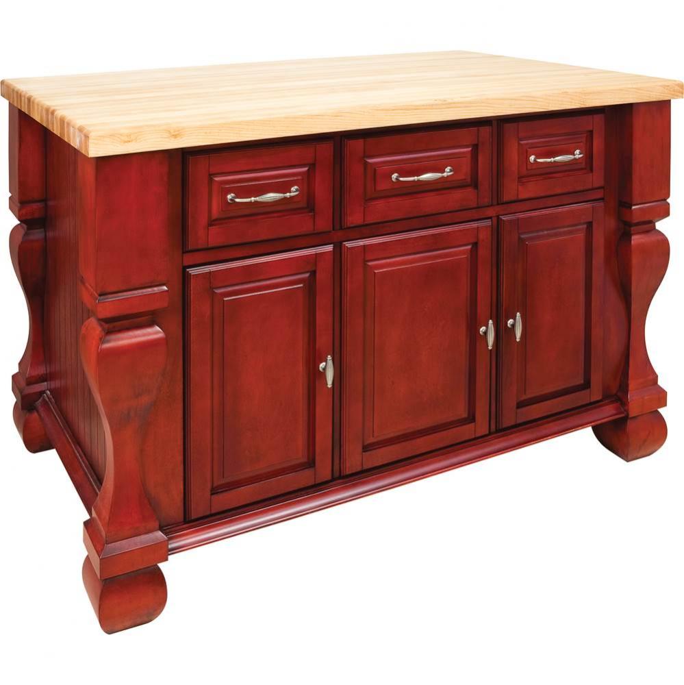 52-5/8'' Brilliant Red Tuscan Furniture Style Kitchen Island