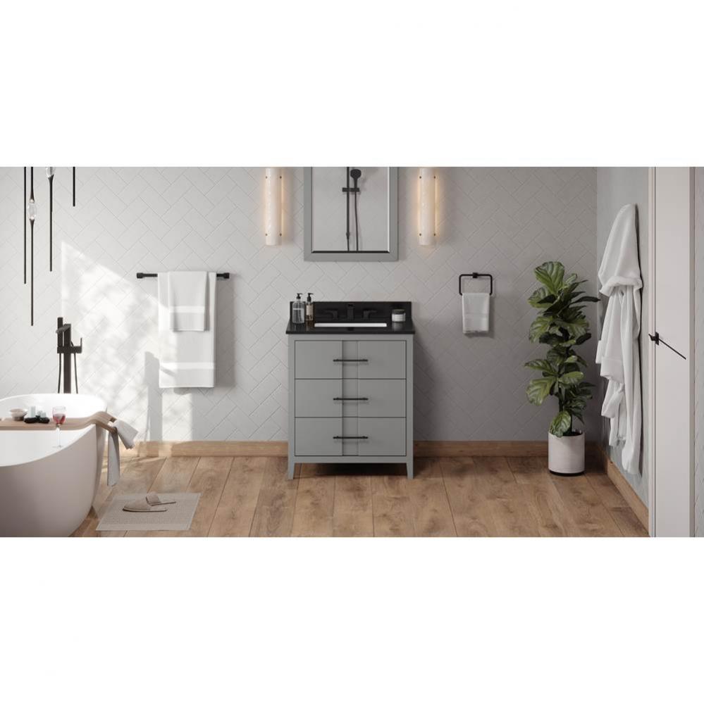 30'' Grey Katara Vanity, Black Granite Vanity Top, Undermount Rectangle Bowl