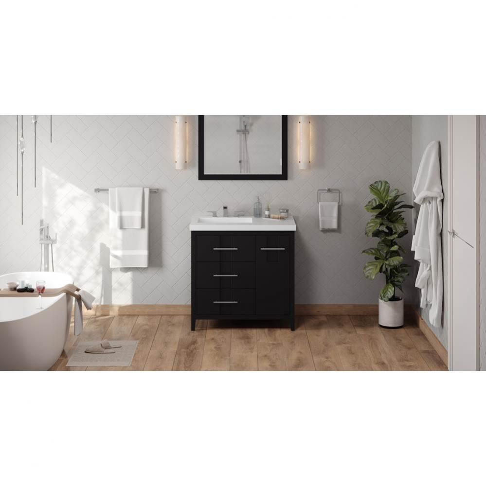 36'' Black Katara Vanity, Left Offset, Lavante Cultured Marble Vessel Vanity Top , Integ