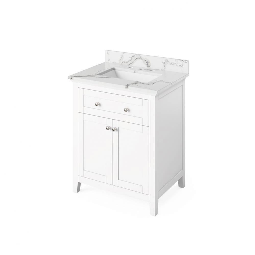 30'' White Chatham Vanity, Calacatta Vienna Quartz Vanity Top, undermount rectangle bowl