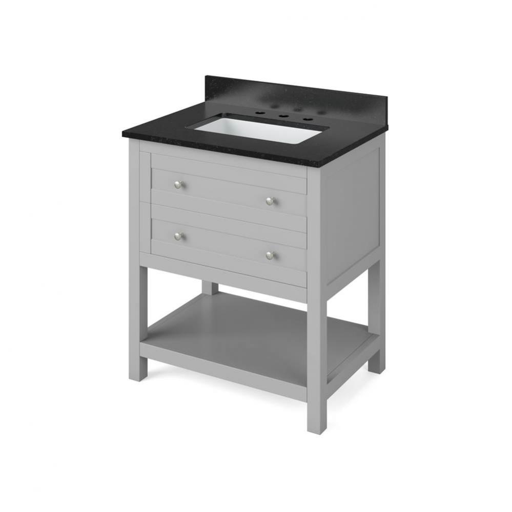 30'' Grey Astoria Vanity, Black Granite Vanity Top, undermount rectangle bowl