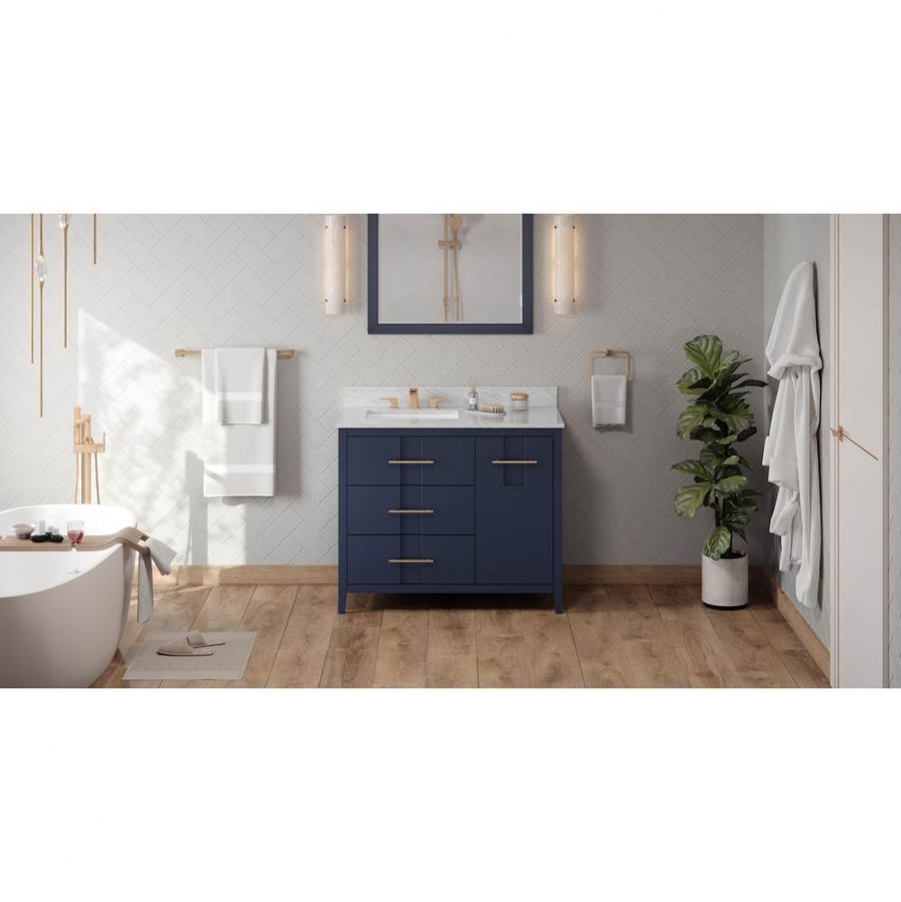 42'' Hale Blue Katara Vanity, Left Offset, White Carrara Marble Vanity Top, Undermount R