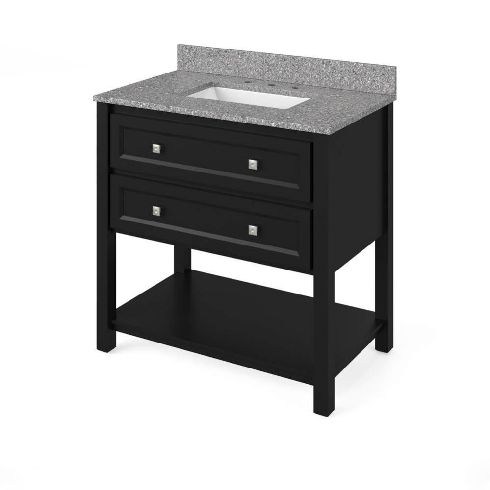 36'' Black Adler Vanity, Boulder Cultured Marble Vanity Top, undermount rectangle bowl