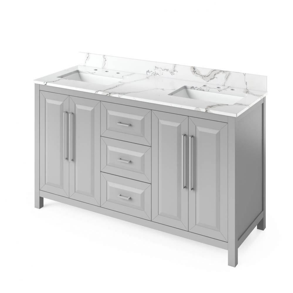 60'' Grey Cade Vanity, double bowl, Calacatta Vienna Quartz Vanity Top, undermount recta