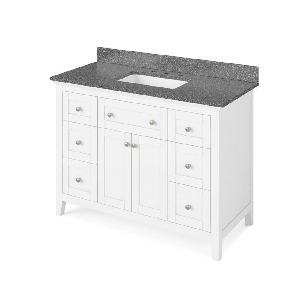 48'' White Chatham Vanity, Boulder Cultured Marble Vanity Top, undermount rectangle bowl