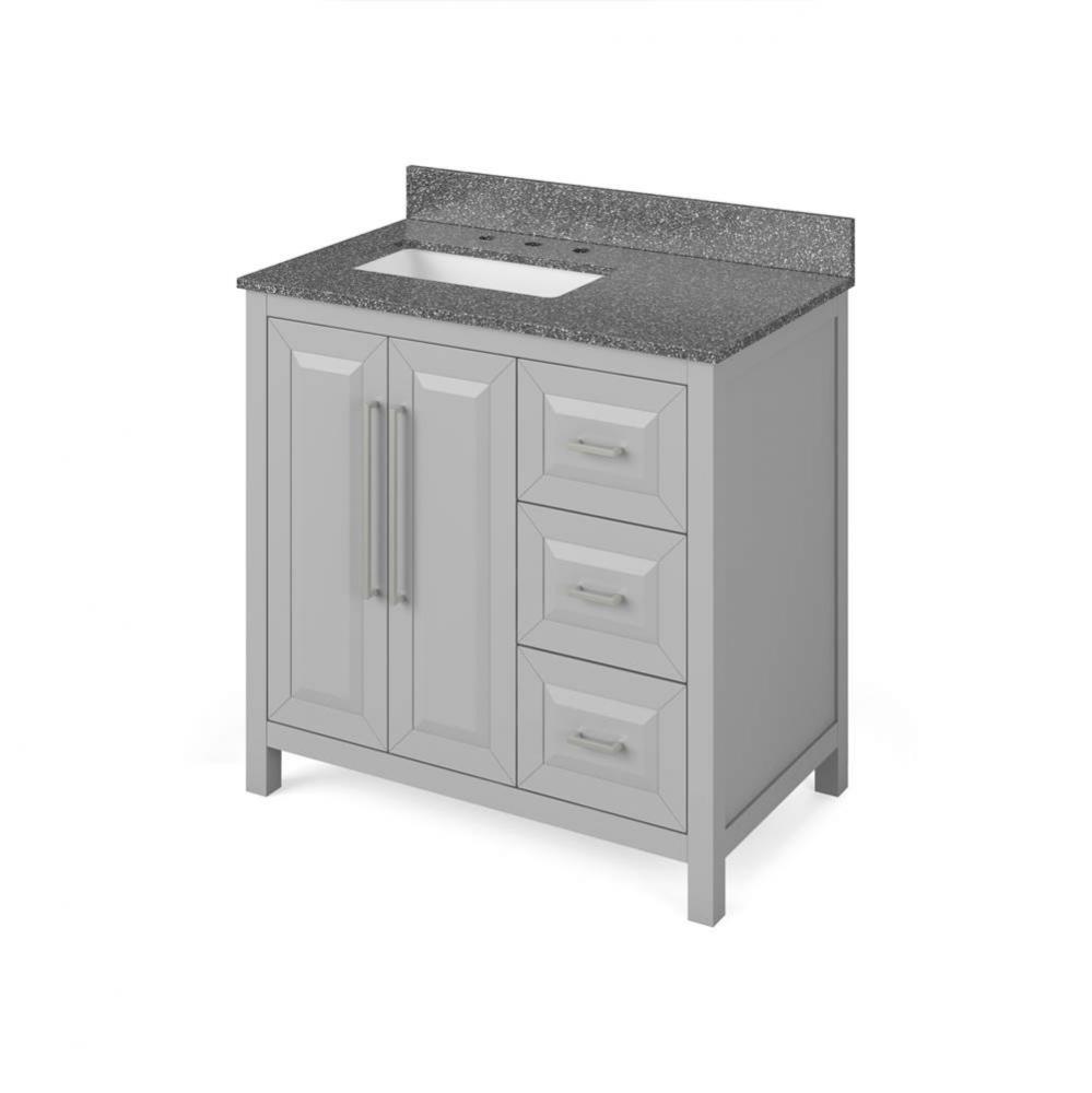 36'' Grey Cade Vanity, left offset, Boulder Vanity Cultured Marble Vanity Top, undermoun