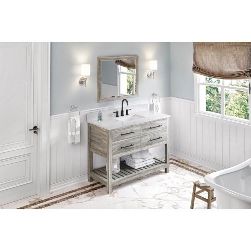 48'' Weathered Grey Wavecrest Vanity, White Carrara Marble Vanity Top, Undermount Rectan