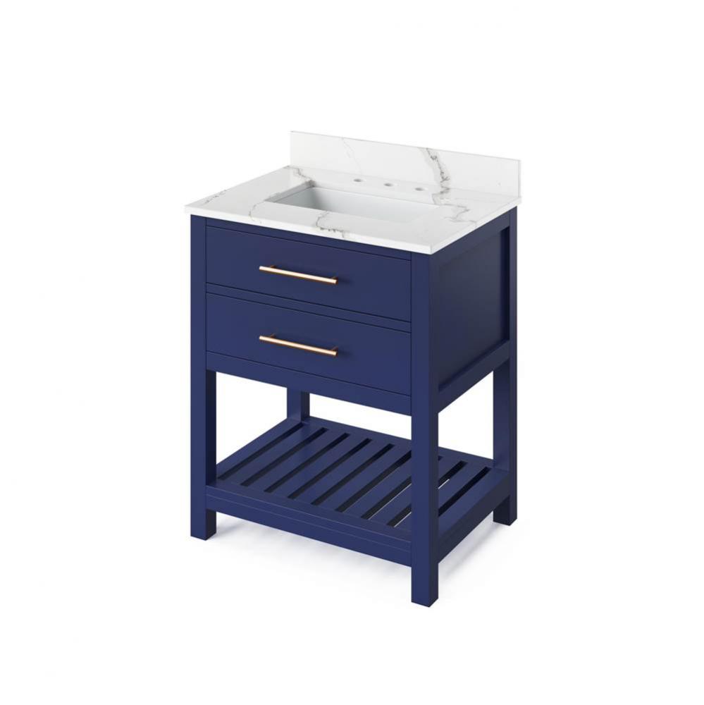 30'' Hale Blue Wavecrest Vanity, Calacatta Vienna Quartz Vanity Top, undermount rectangl