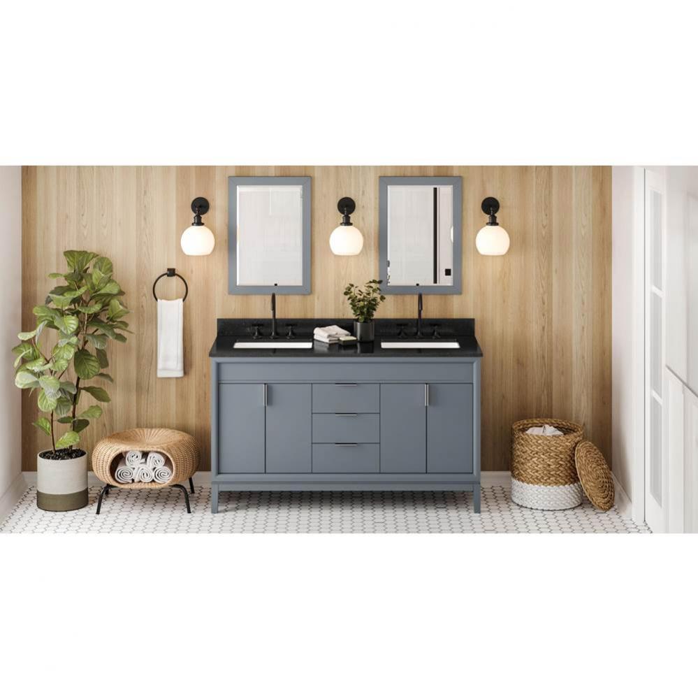 60'' Blue Steel Theodora Vanity, Double Bowl, Black Granite Vanity Top, Two Undermount R