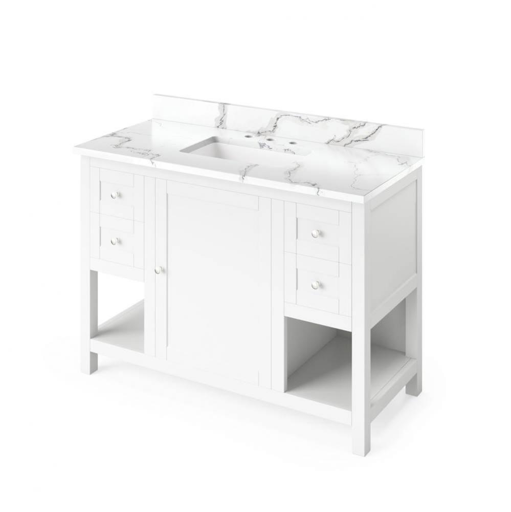 48'' White Astoria Vanity, Calacatta Vienna Quartz Vanity Top, undermount rectangle bowl