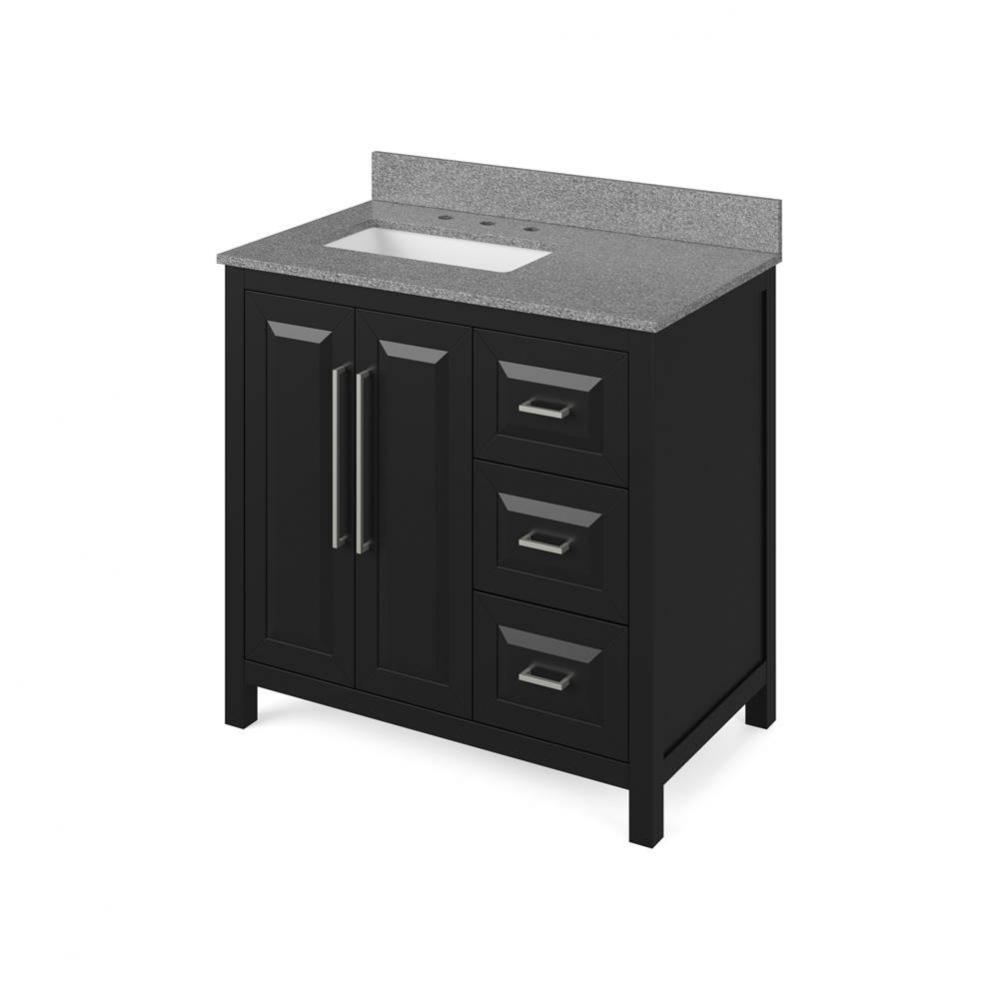 36'' Black Cade Vanity, left offset, Steel Grey Cultured Marble Vanity Top, undermount r