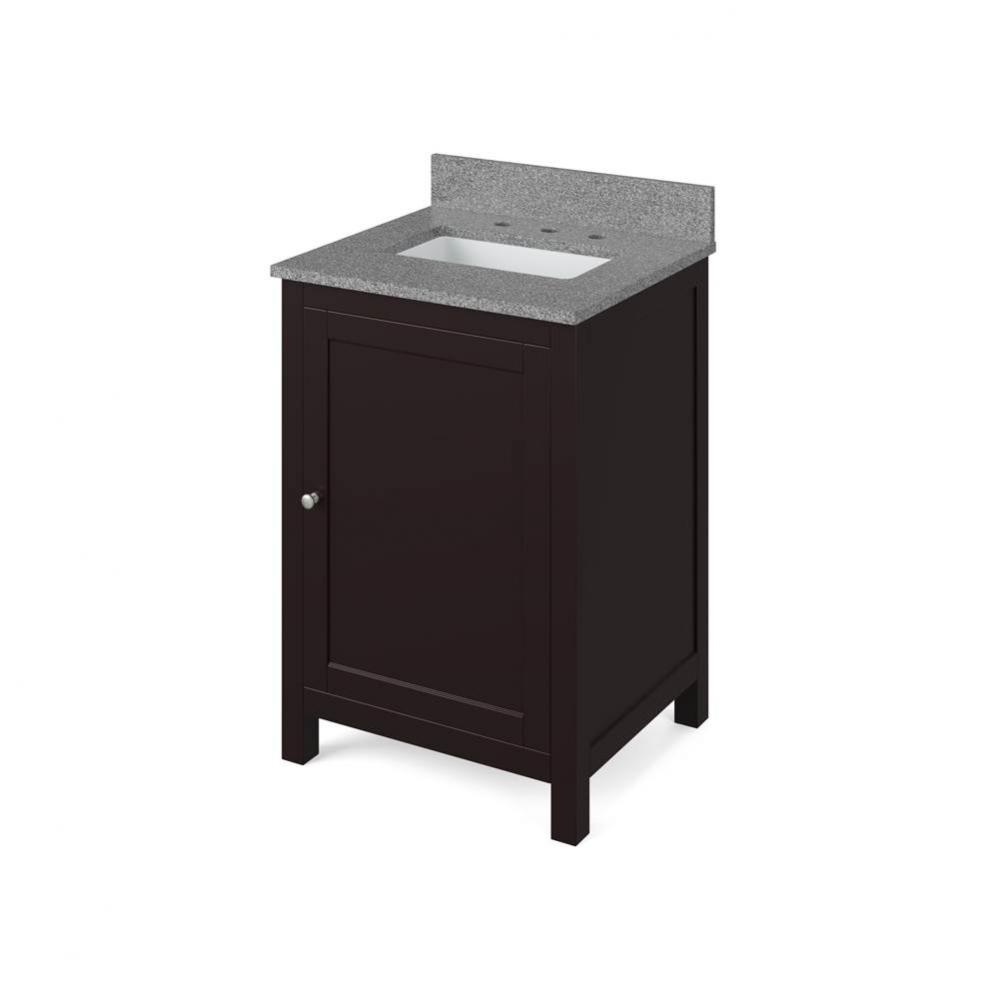 24'' Espresso Astoria Vanity, Steel Grey Cultured Marble Vanity Top, undermount rectangl