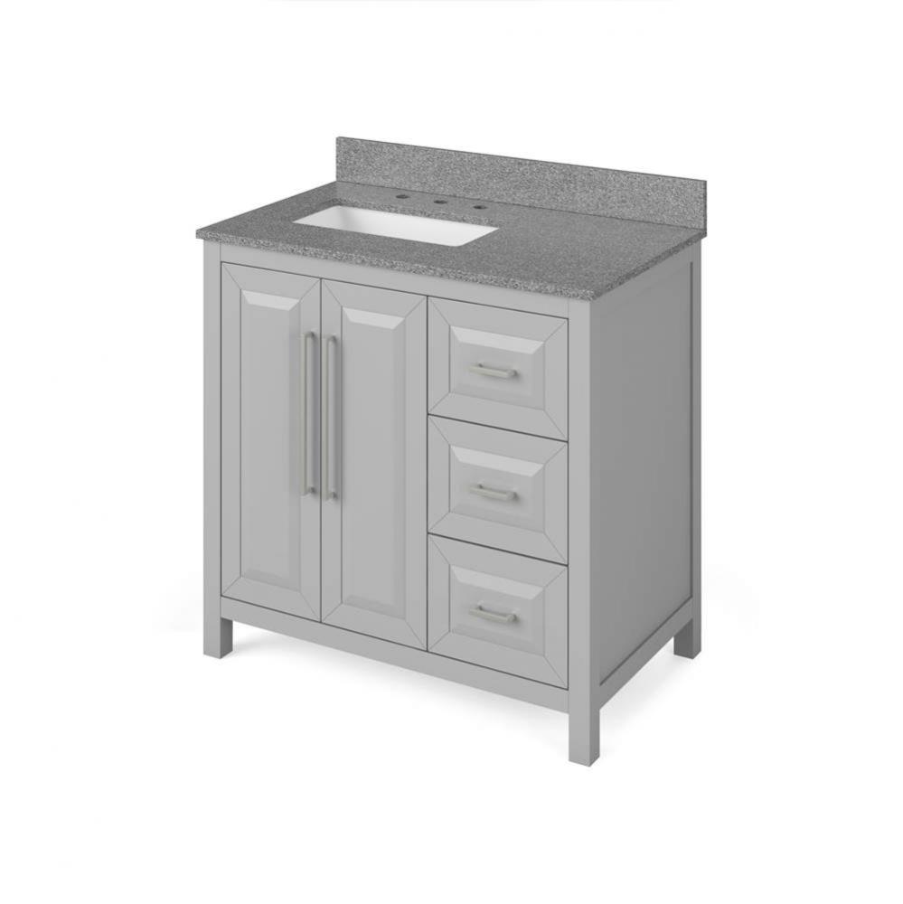 36'' Grey Cade Vanity, left offset, Steel Grey Cultured Marble Vanity Top, undermount re