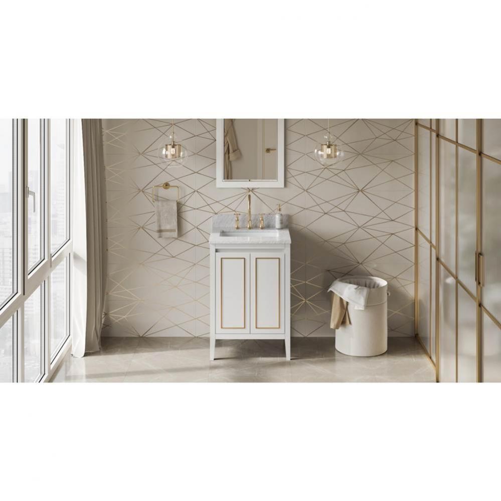 24'' White Percival Vanity, White Carrara Marble Vanity Top, Undermount Rectangle Bowl