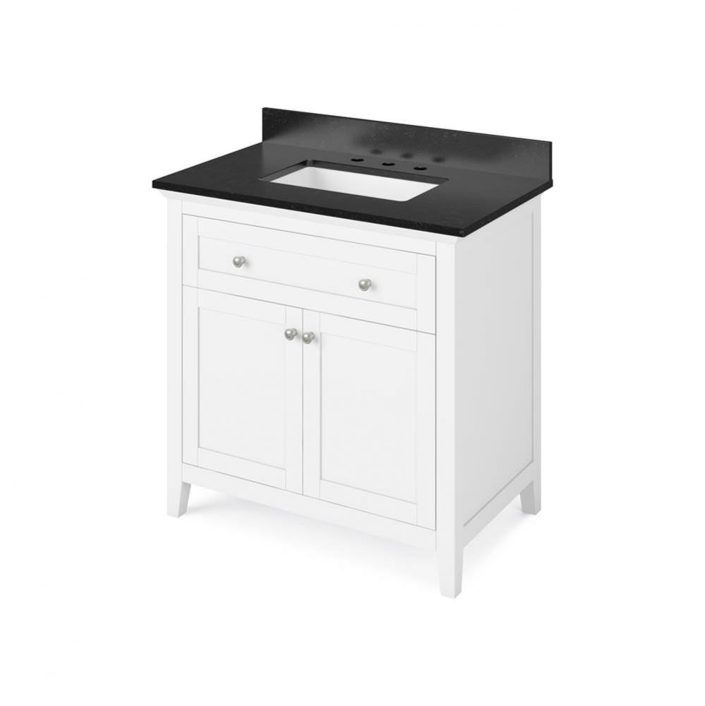 36'' White Chatham Vanity, Black Granite Vanity Top, undermount rectangle bowl