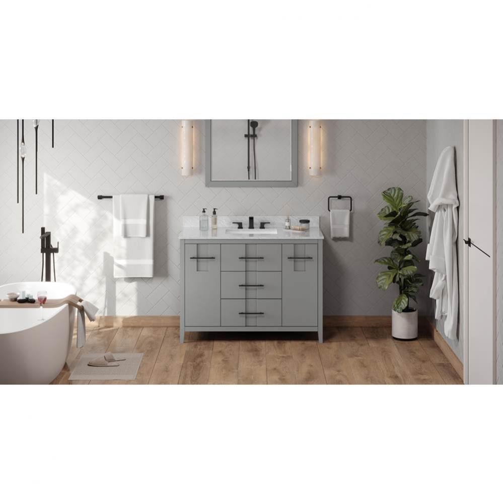 48'' Grey Katara Vanity, White Carrara Marble Vanity Top, Undermount Rectangle Bowl