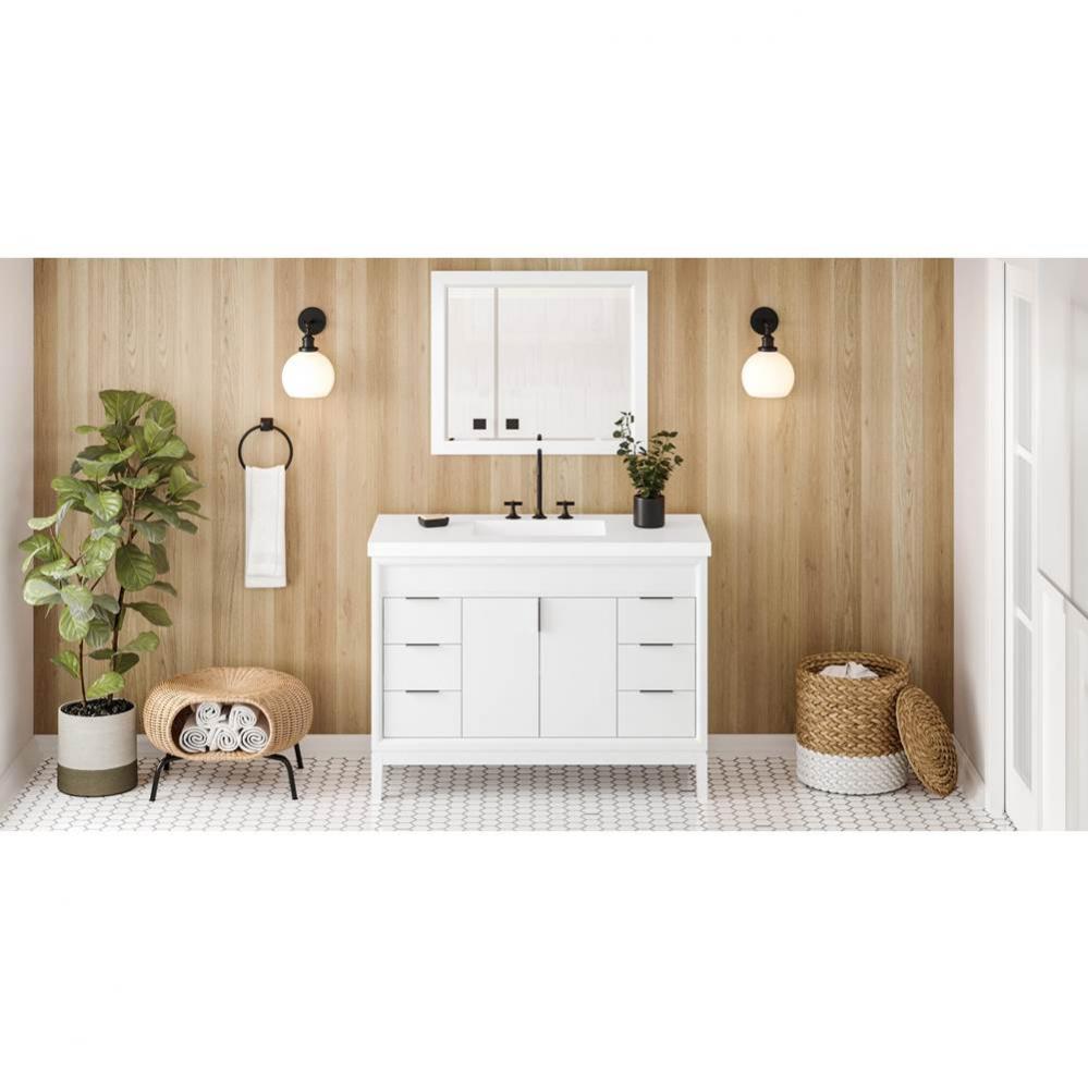 48'' White Theodora Vanity, Lavante Cultured Marble Vessel Vanity Top, Integrated Rectan