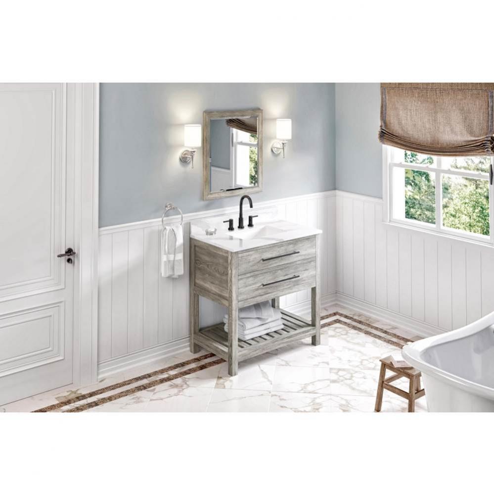 36'' Weathered Grey Wavecrest Vanity, Calacatta Vienna Quartz Vanity Top, Undermount Rec