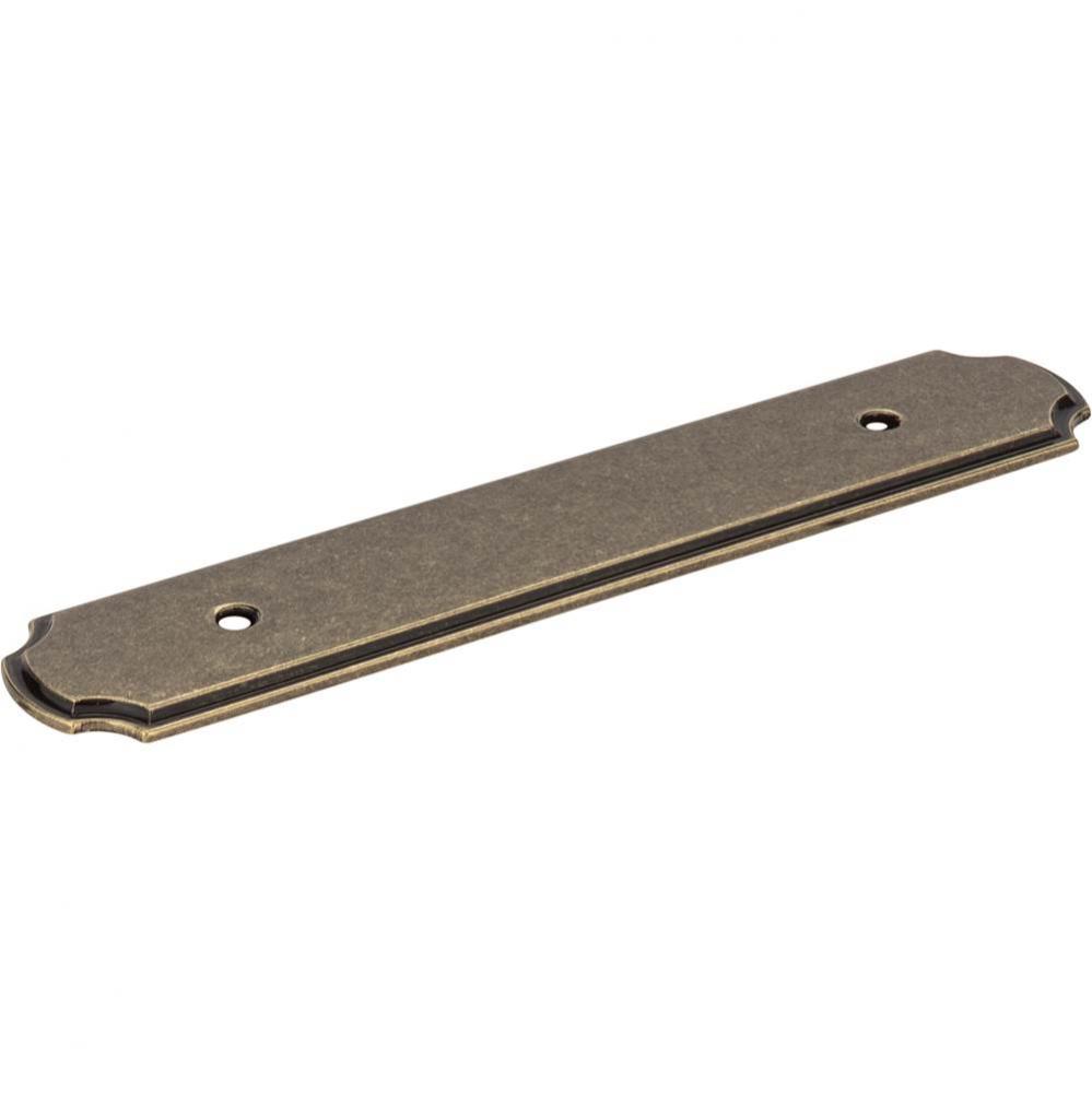 6-1/8'' O.L. (96 mm Center-to-Center) Lightly Distressed Antique Brass Pull Backplate