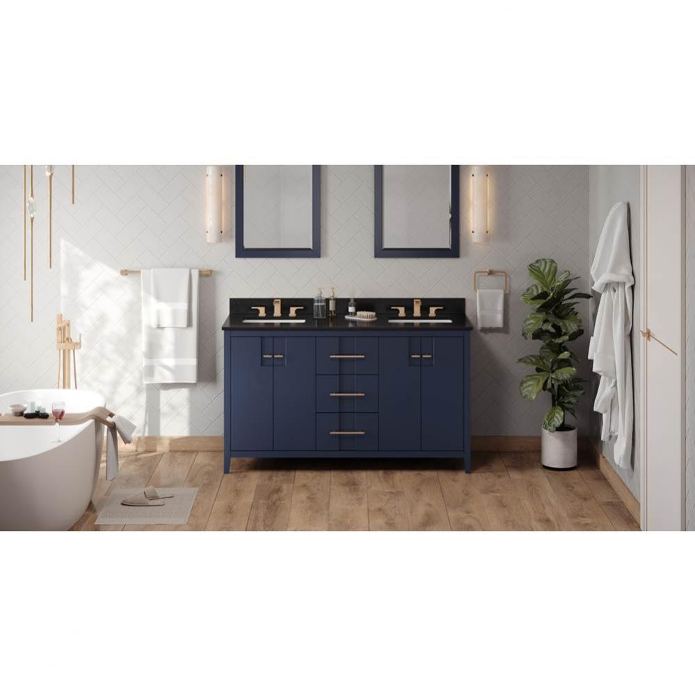 60'' Hale Blue Katara Vanity, Double Bowl, Black Granite Vanity Top, Two Undermount Rect