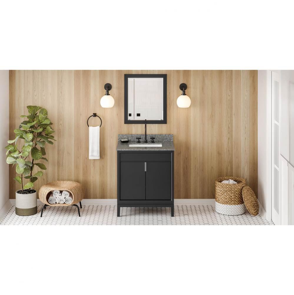 30'' Black Theodora Vanity, Boulder Cultured Marble Vanity Top, Undermount Rectangle Bow