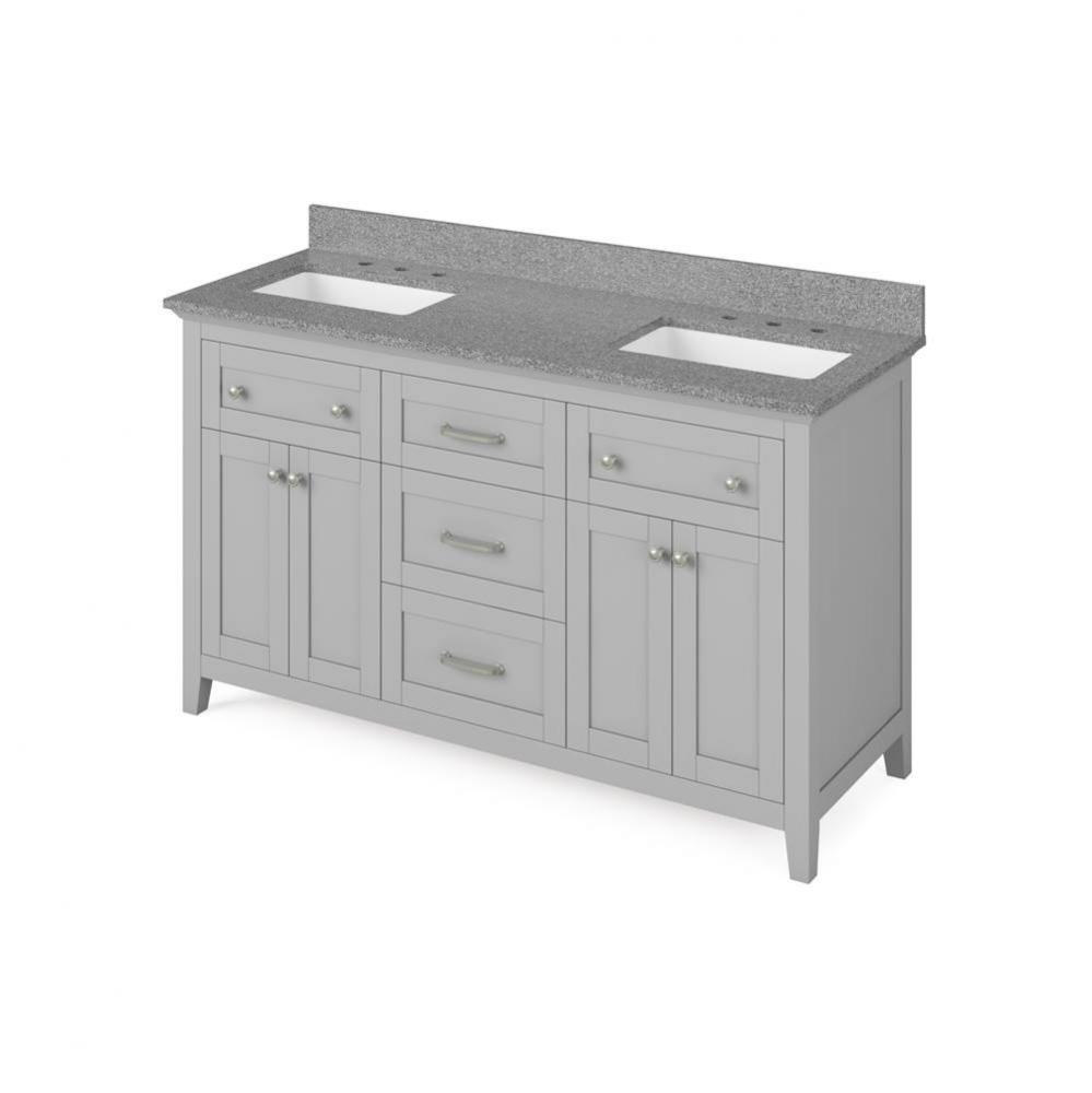 60'' Grey Chatham Vanity, double bowl, Steel Grey Cultured Marble Vanity Top, two underm