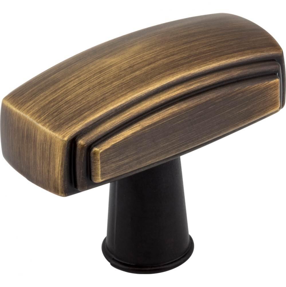 1-9/16'' Overall Length Antique Brushed Satin Brass Rectangle Delgado Cabinet Knob