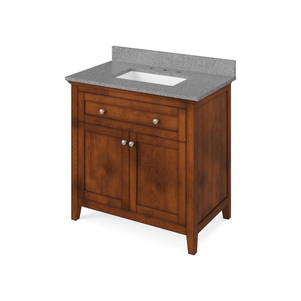 36'' Chocolate Chatham Vanity, Steel Grey Cultured Marble Vanity Top, undermount rectang