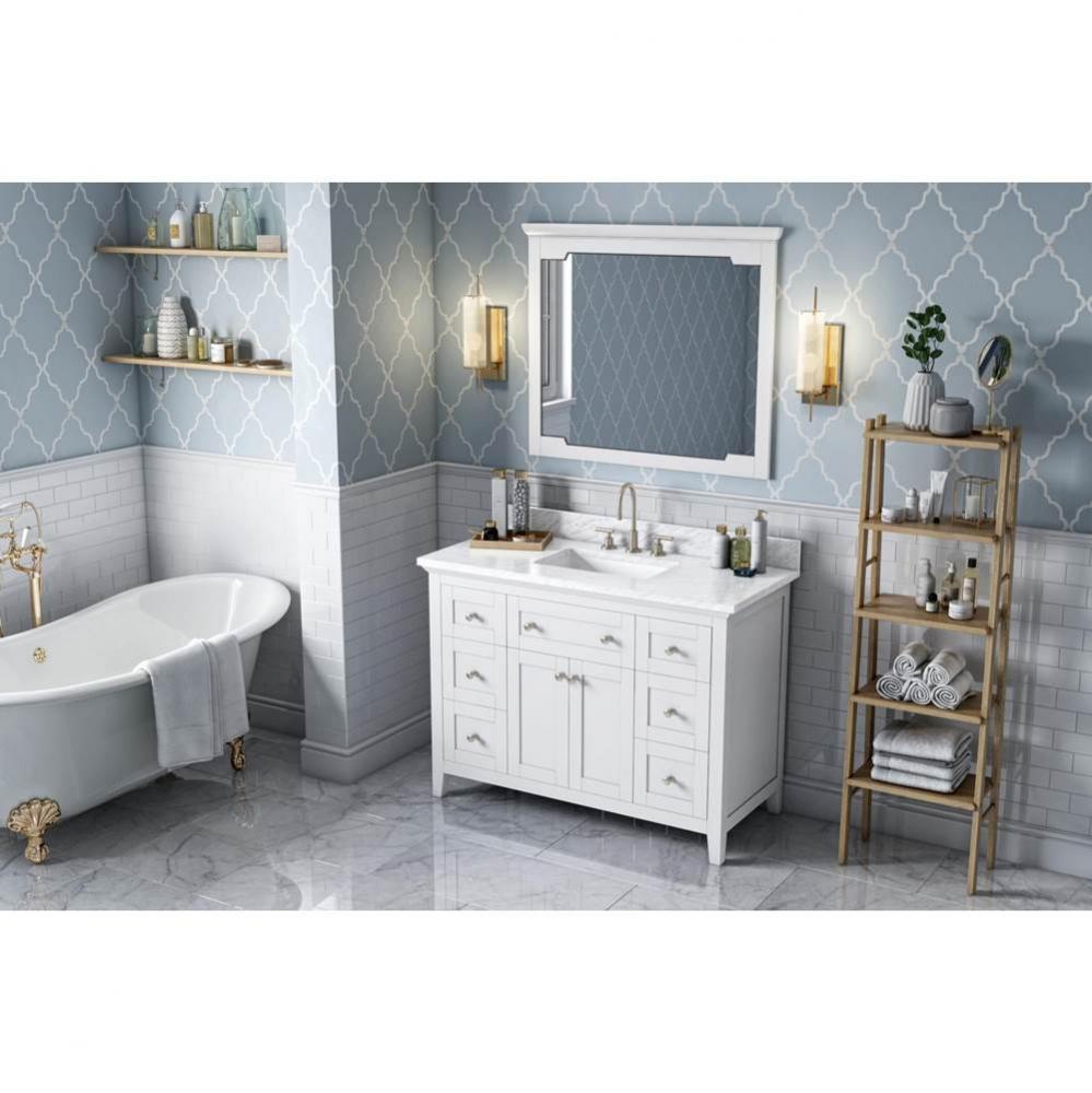 48'' White Chatham Vanity, White Carrara Marble Vanity Top, undermount rectangle bowl