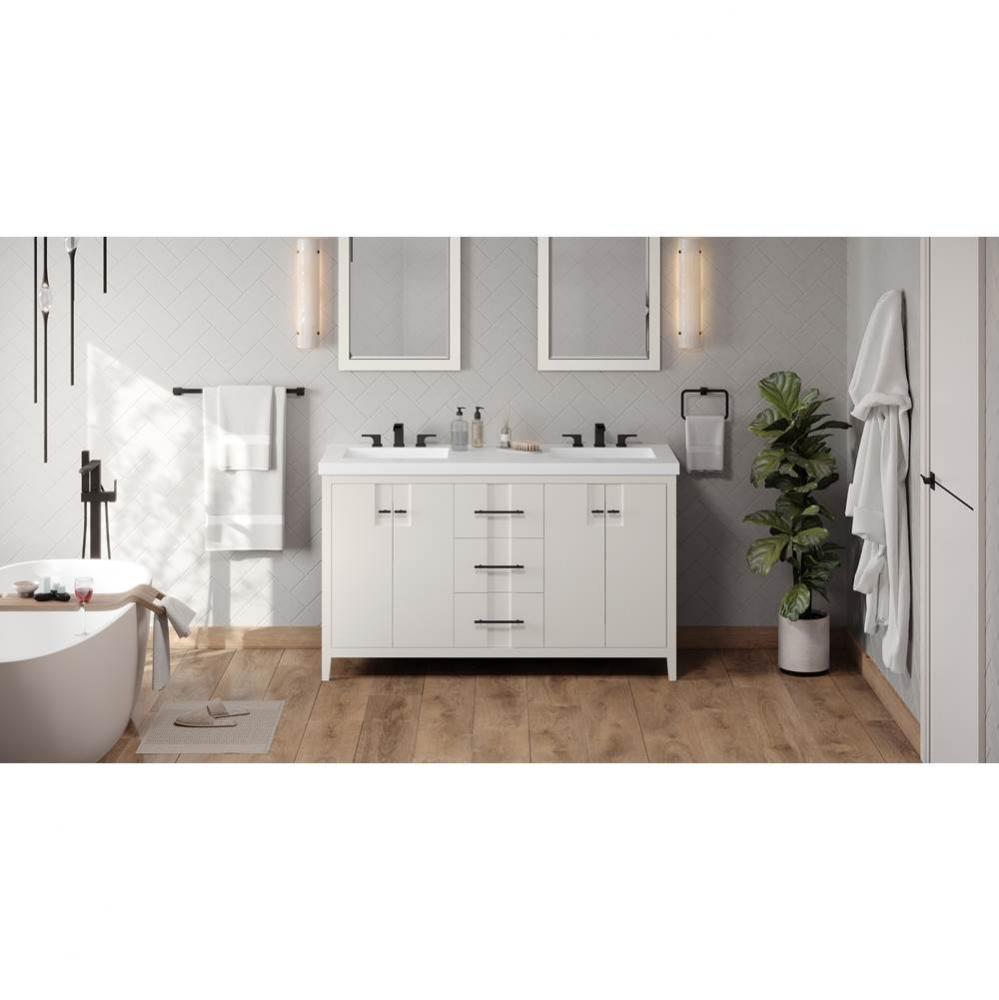 60'' White Katara Vanity, Double Bowl, Lavante Cultured Marble Vessel Vanity Top, Double