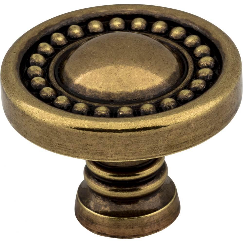 1-3/8'' Diameter Lightly Distressed Antique Brass Beaded Prestige Cabinet Knob