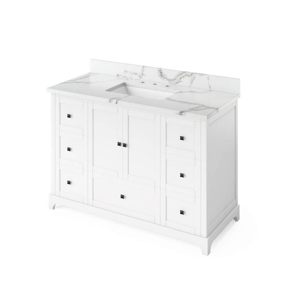 48'' White Addington Vanity, Calacatta Vienna Quartz Vanity Top, undermount rectangle bo