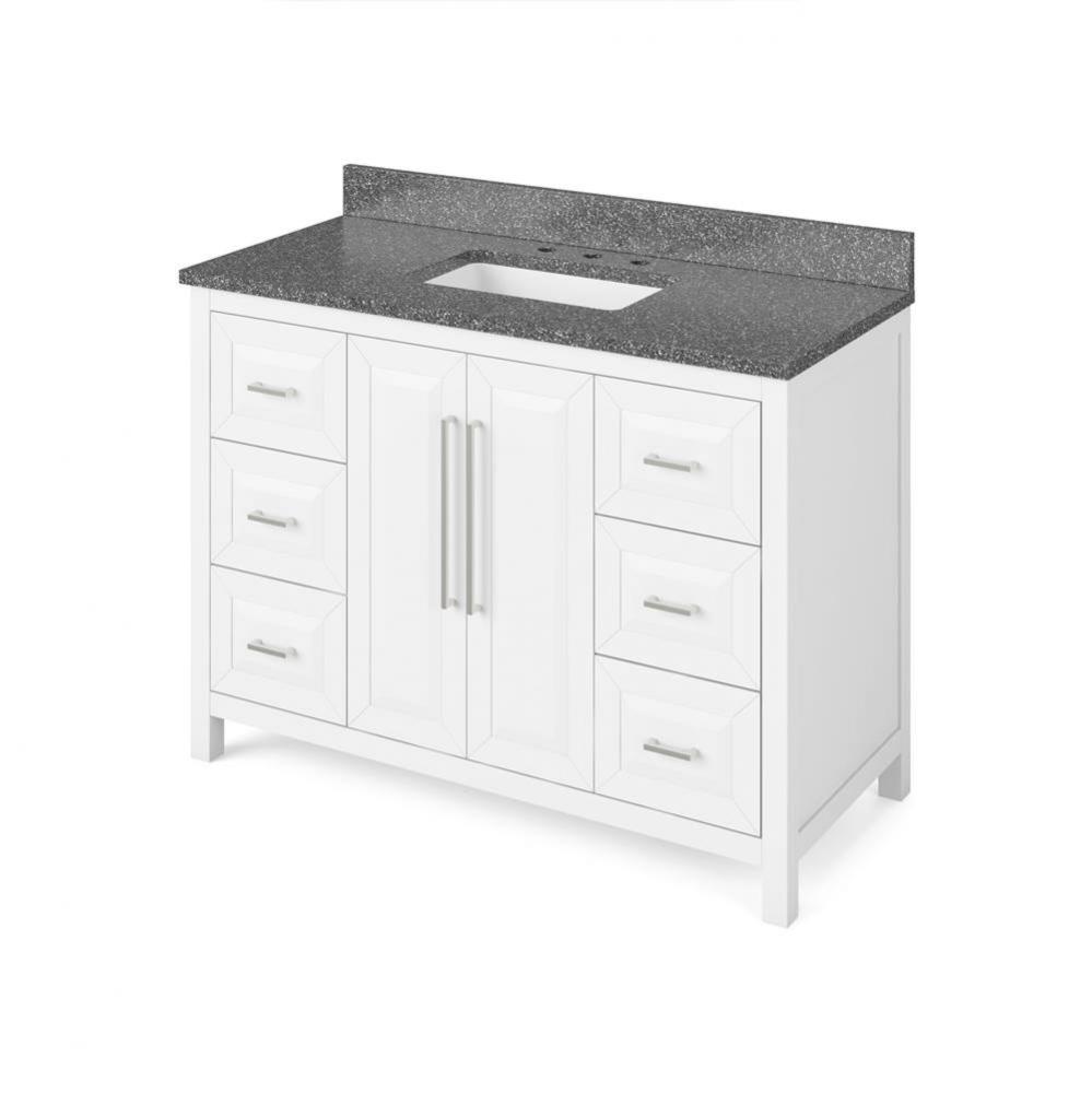 48'' White Cade Vanity, Boulder Cultured Marble Vanity Top, undermount rectangle bowl
