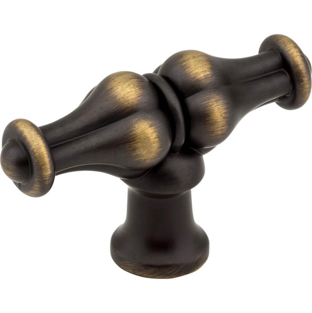 2-1/4'' Antique Brushed Satin Brass Bella Cabinet ''T'' Knob