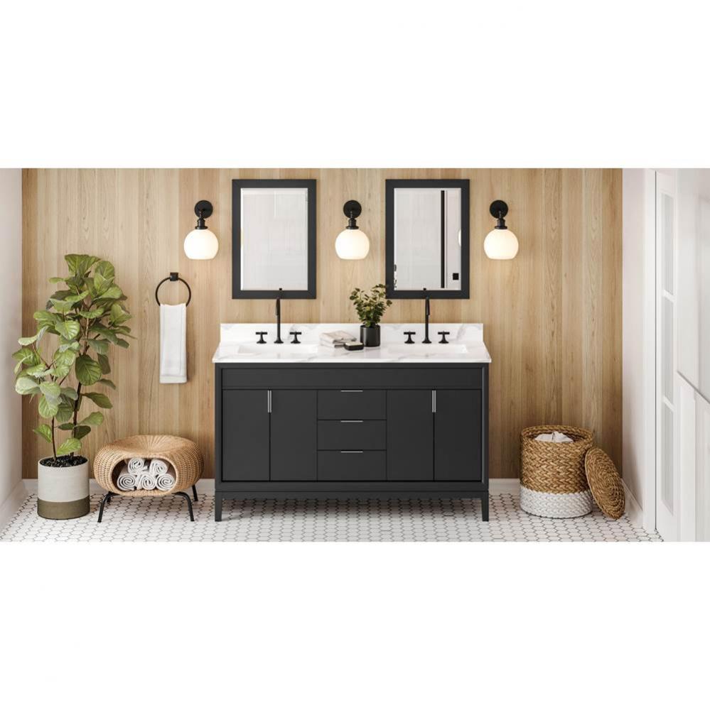 60'' Black Theodora Vanity, Double Bowl, Calacatta Vienna Quartz Vanity Top, Two Undermo