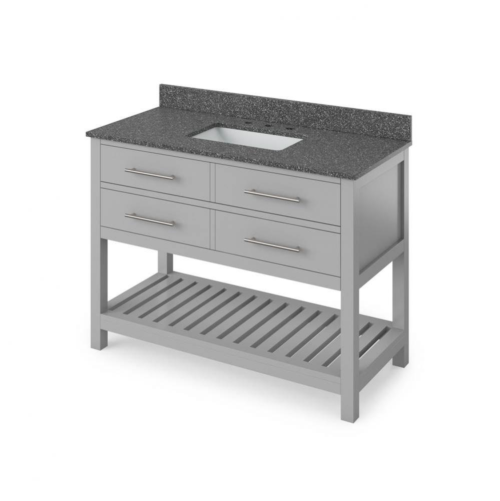 48'' Grey Wavecrest Vanity, Boulder Cultured Marble Vanity Top, undermount rectangle bow