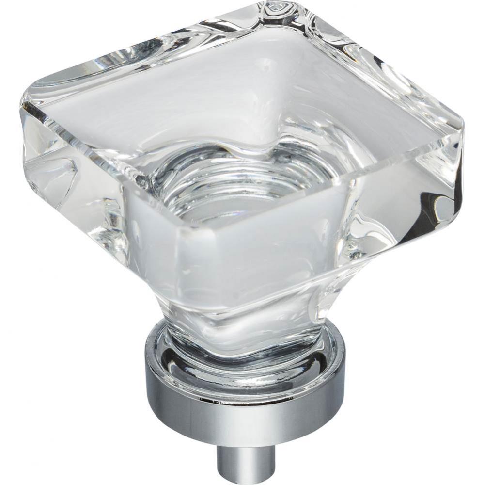 1-3/8'' Overall Length Polished Chrome Square Glass Harlow Cabinet Knob