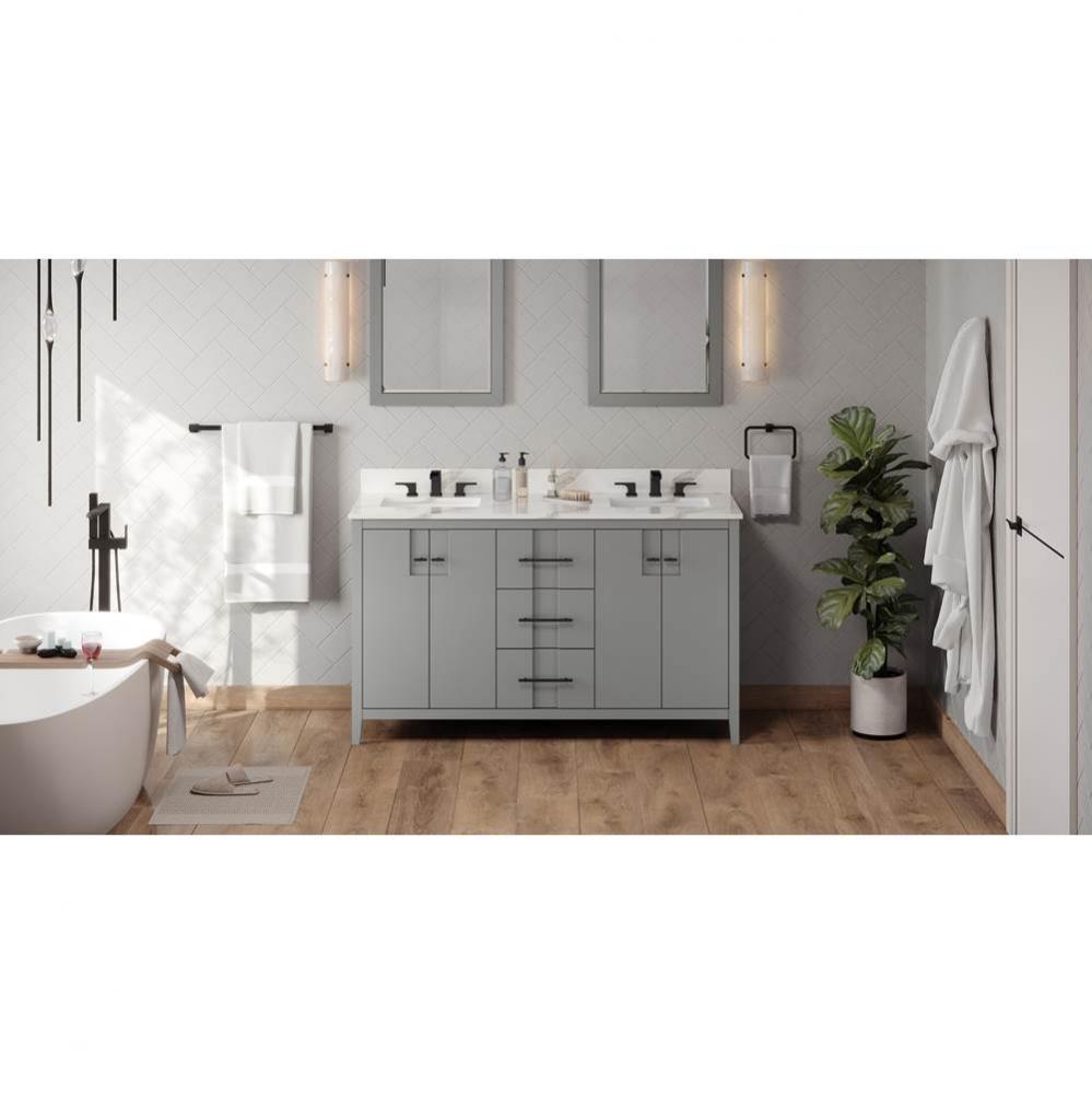 60'' Grey Katara Vanity, Double Bowl, Calacatta Vienna Quartz Vanity Top, Two Undermount