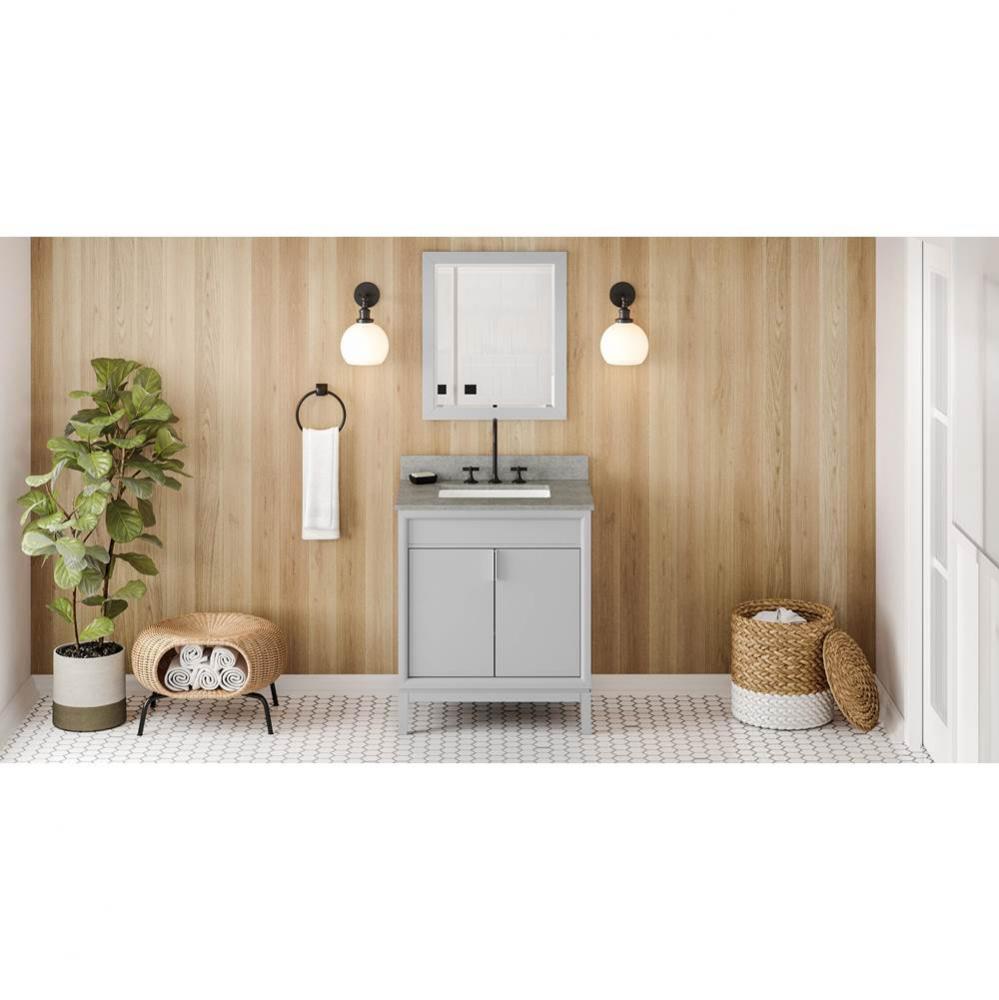 30'' Grey Theodora Vanity, Steel Grey Cultured Marble Vanity Top, Undermount Rectangle B