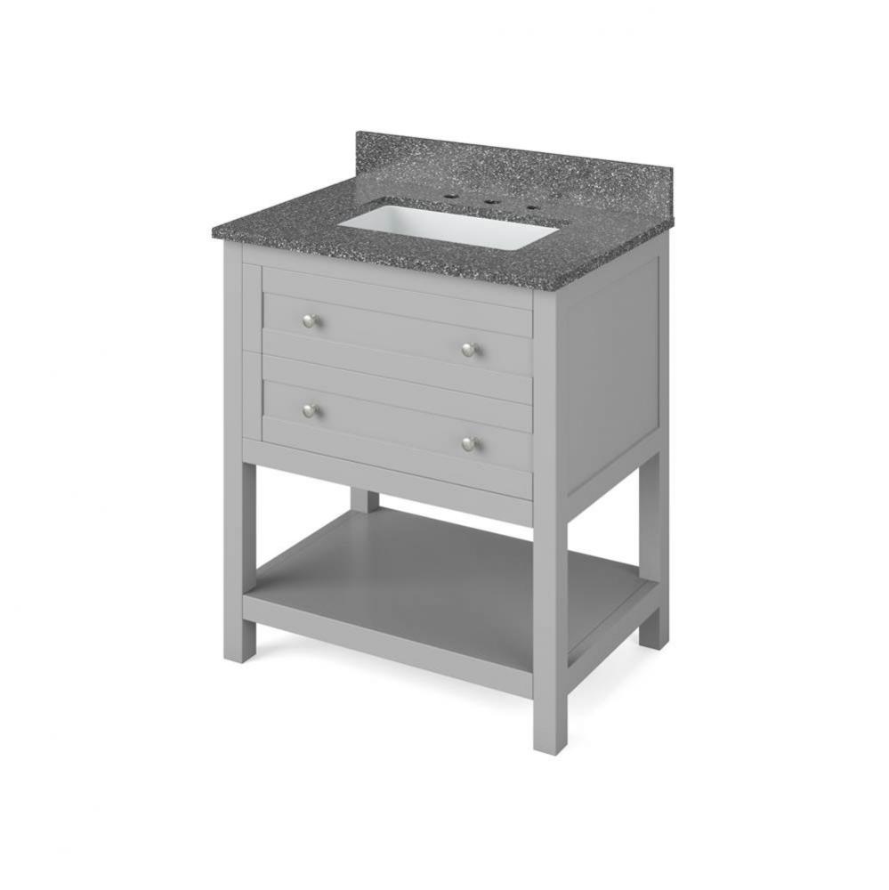 30'' Grey Astoria Vanity, Boulder Cultured Marble Vanity Top, undermount rectangle bowl