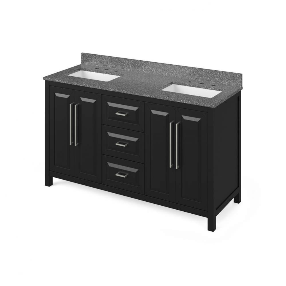 60'' Black Cade Vanity, double bowl, Boulder Cultured Marble Vanity Top, two undermount
