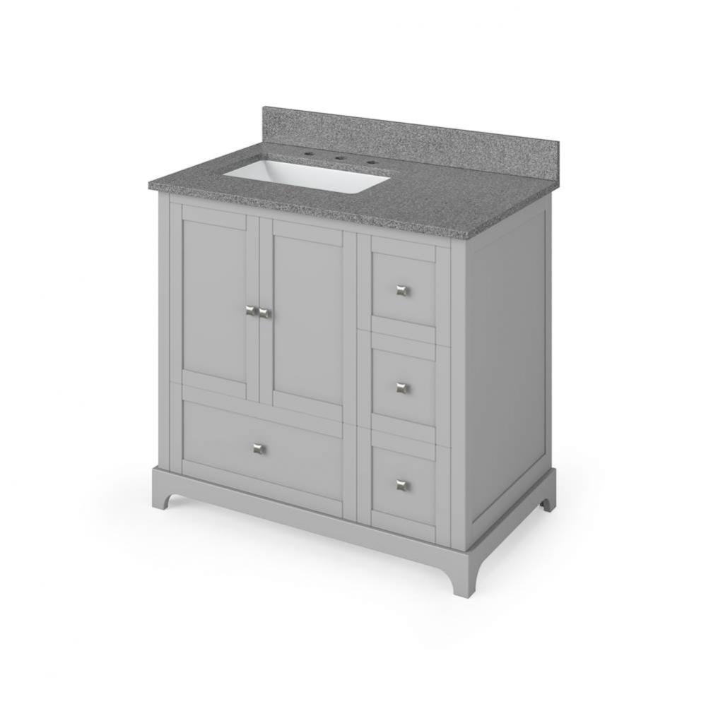 36'' Grey Addington Vanity, left offset, Steel Grey Cultured Marble Vanity Top, undermou