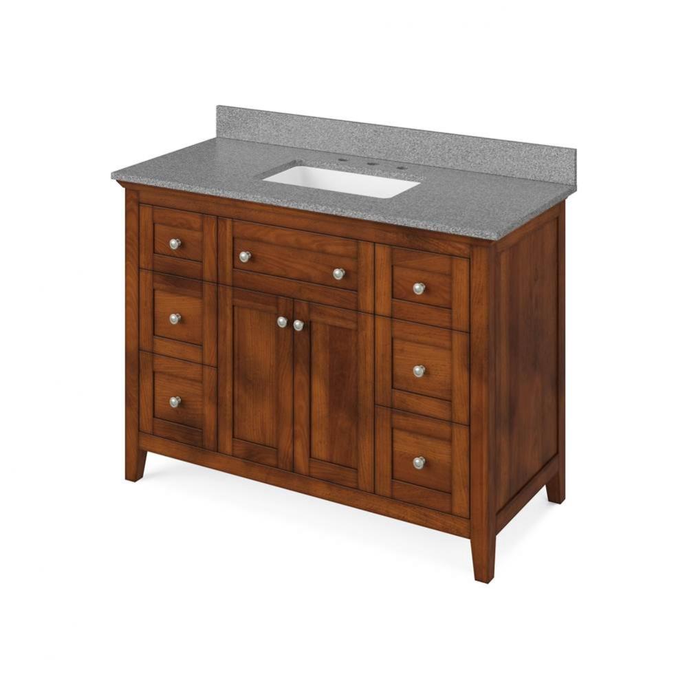 48'' Chocolate Chatham Vanity, Steel Grey Cultured Marble Vanity Top, undermount rectang